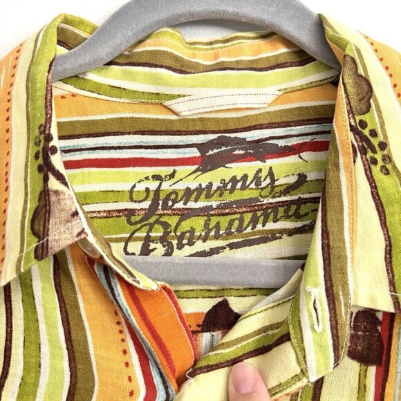 Tommy Bahama Relax Long Sleeve Green Yellow Linen Button Down Shirt Men’s Medium - Picture 3 of 11